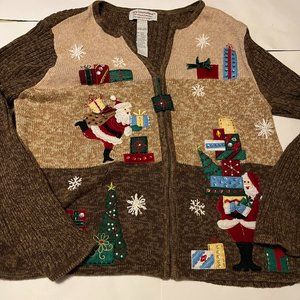 Tiara International Christmas Sweater Women's Size XL Santa and Presents EUC